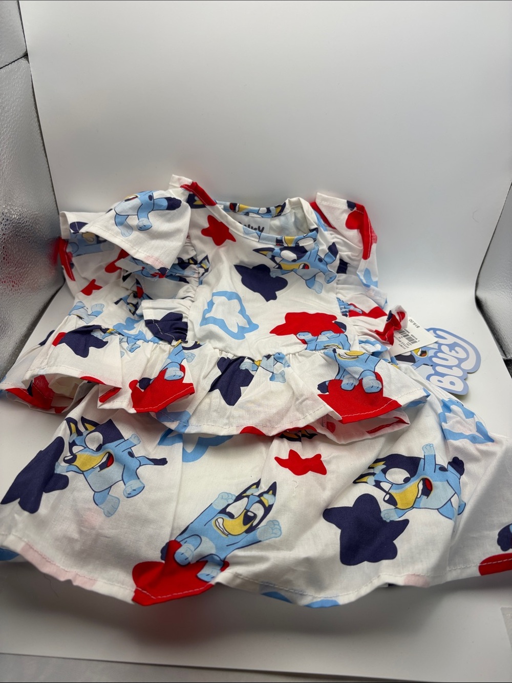 Kids Matching Set with Bluey Print in White, Red & Navy